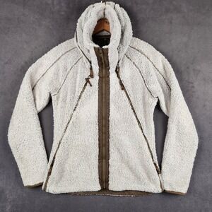 KUHL Flight Jacket Womens Medium Stone Brown Fleece Full Zip Stow Hood